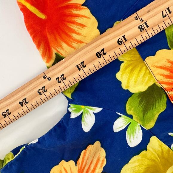 Hukilau Fashions Honolulu Hawaiian Shirt Button Up Vintage Mens Blue Orange - Picture 3 of 9